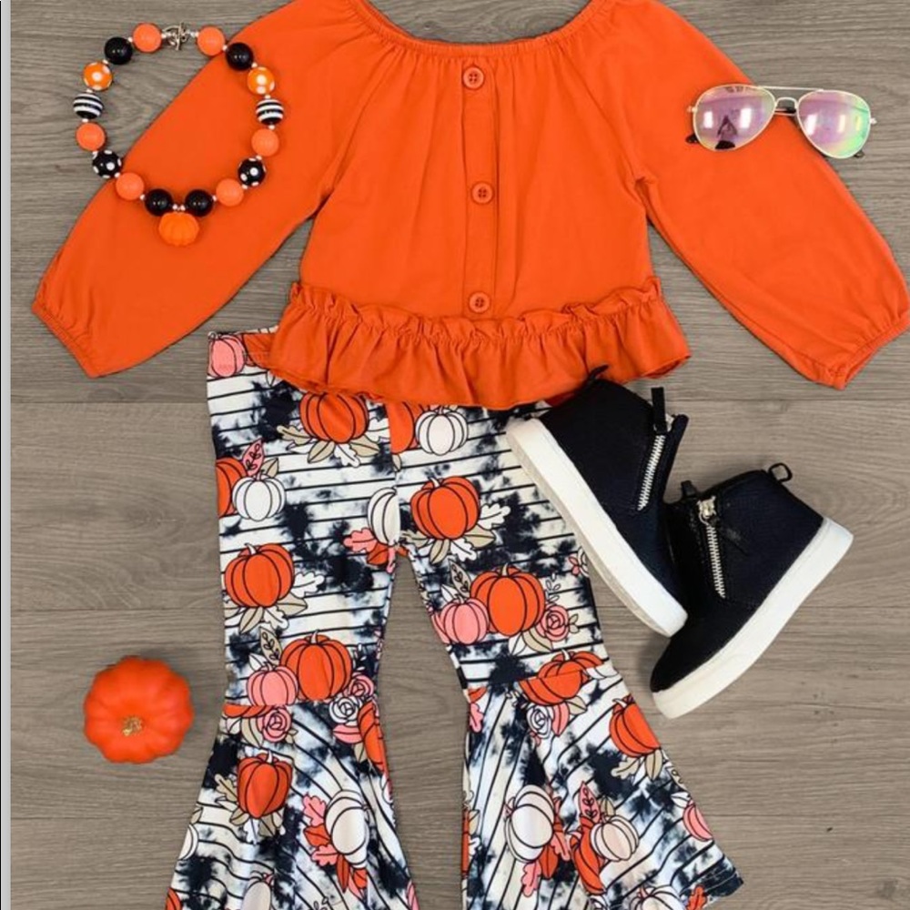 Rust pumpkin tie dye bell bottom set